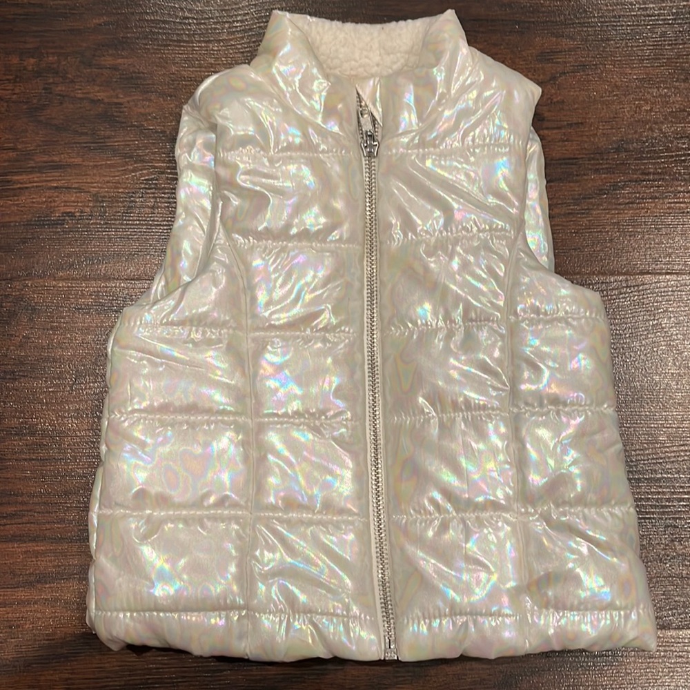 White Iridescent Fuffy Vest 2T